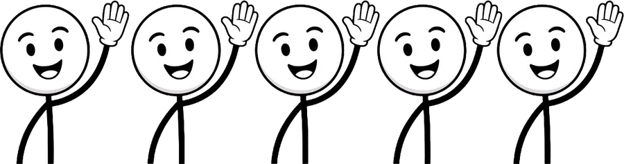 A crowd of stick figures with their hands up
